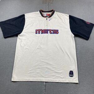 Vintage New York Mets Shirt Mens XL White Blue MLB Baseball Nike 90s Quarter Zip